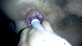 candle inserted connected with ass while peeing connected with thermos